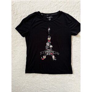 KARL LAGERFELD Women's Paris Eiffel Tower Elegant T-Shirt Black Size Small